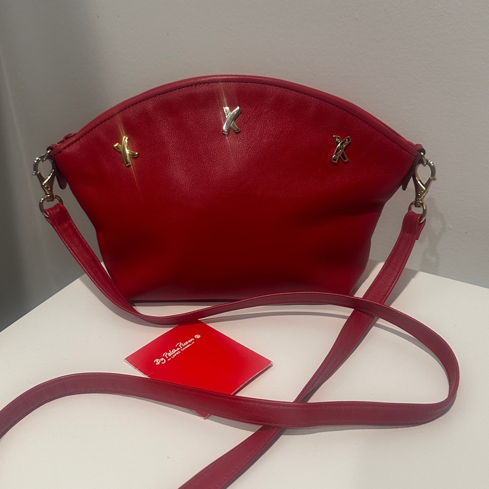 Vtg By Paloma Picasso Red Leather Women's Shoulder Crossbody Clutch Bag